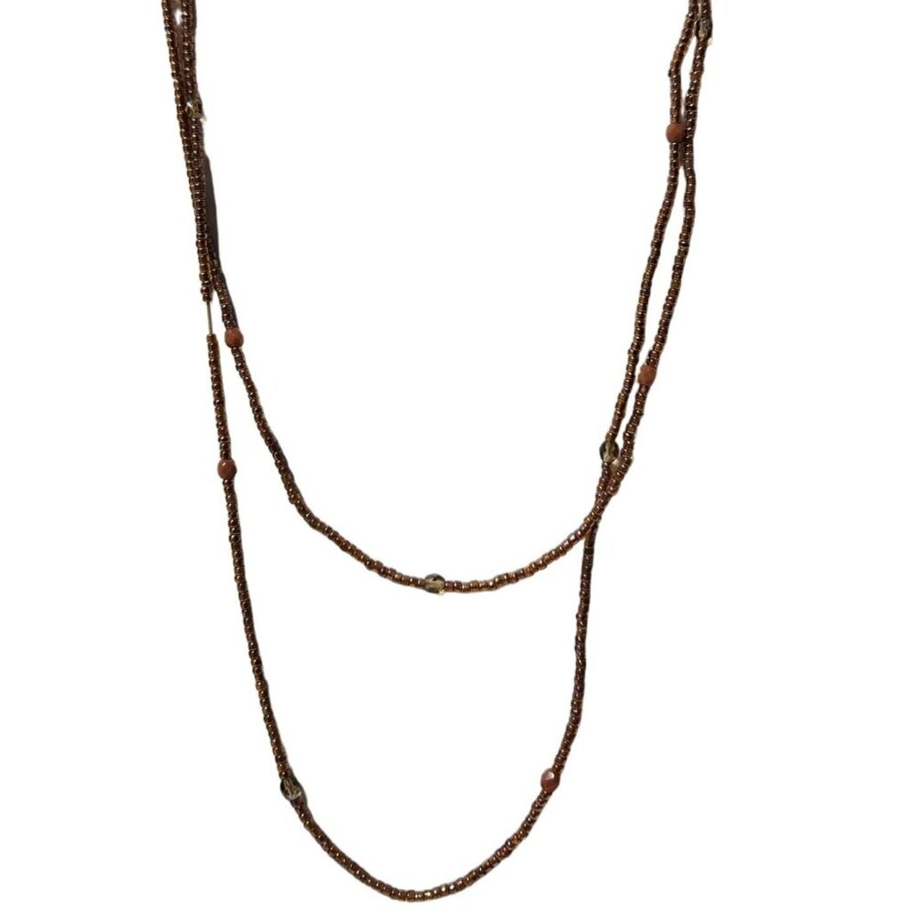 Handcrafted Boho Beaded Necklace Brown Gold Beads Minimalist Fashion Jewelry